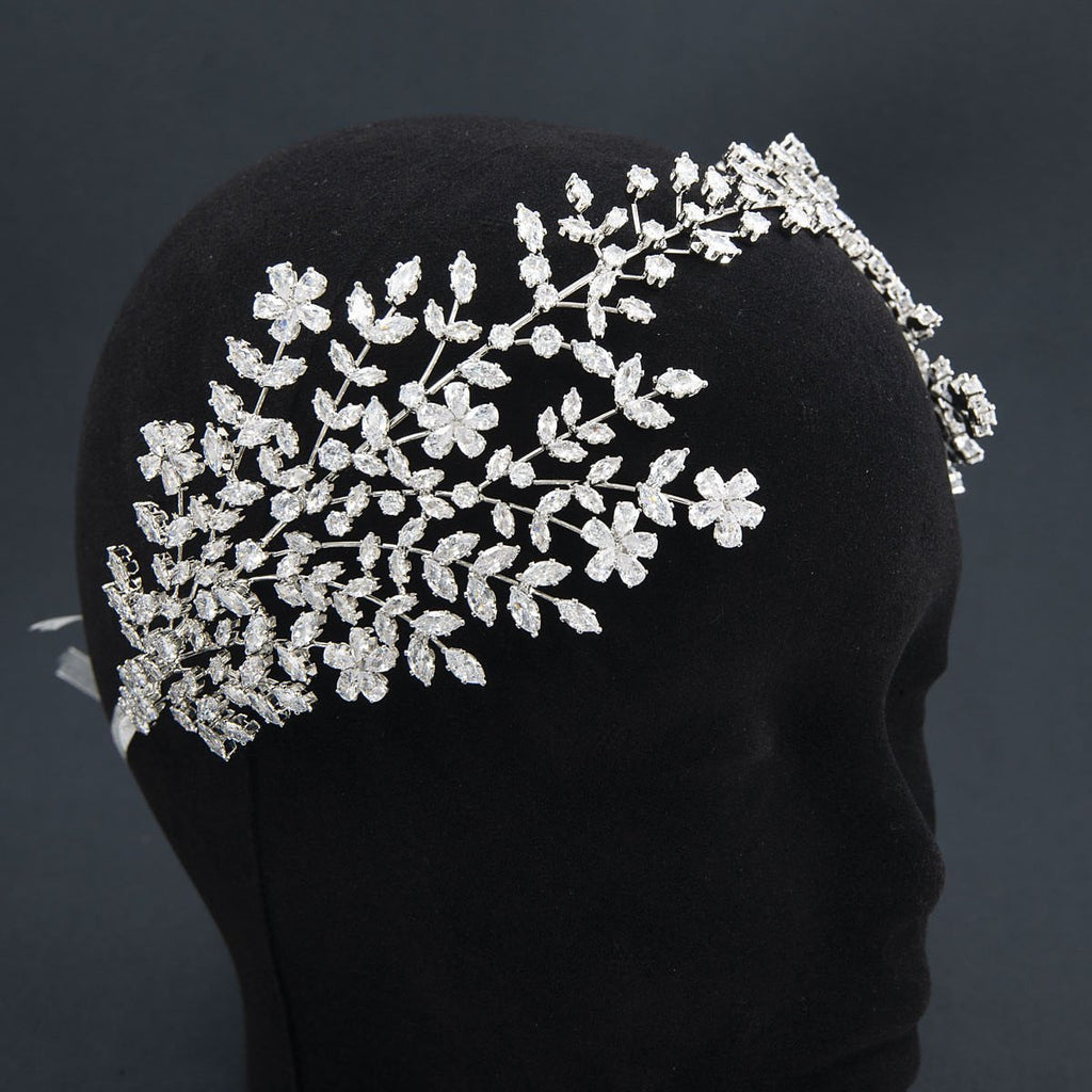3/4 Round Cubic Zirconia Bridal Wedding Big Headband Hair Band Tiara for Women HG112 - sepbridals