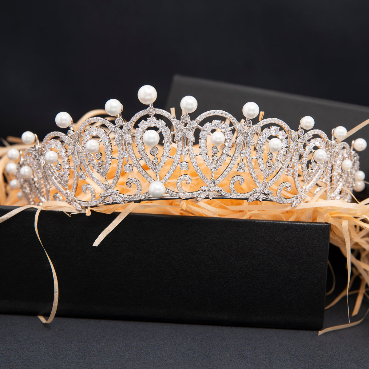 Cubic Zirconia Replica Spanish Loop Tiara for Wedding,Pearls Bride Tiara  CH10387