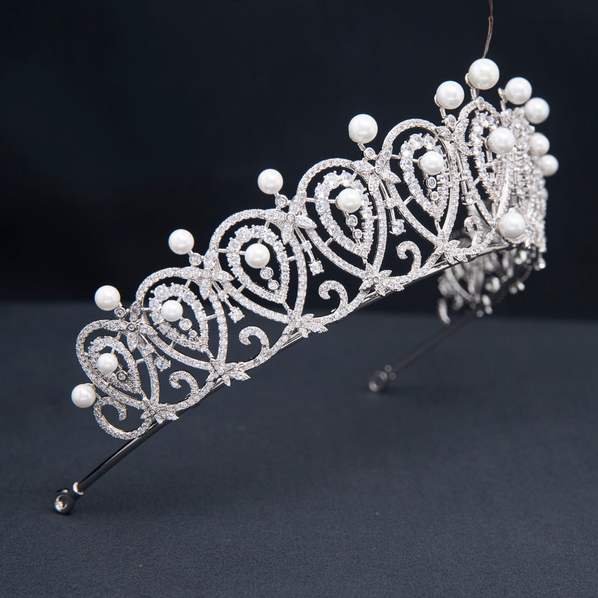 Cubic Zirconia Replica Spanish Loop Tiara for Wedding,Pearls Bride Tiara  CH10387