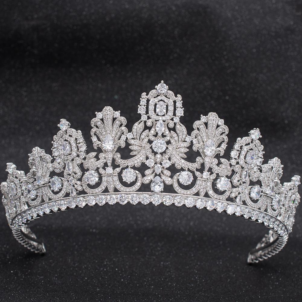 thumbnail image 2 of 5cm CZ Crystal Necklace, Tiara & Crown Earrings Set – Wedding Queen Prom Adult Silver Set 2 of 6