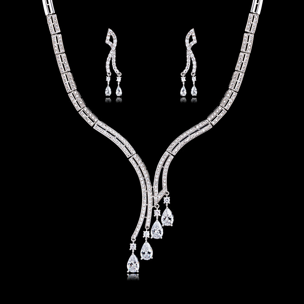 Cubic zirconia bride wedding necklace earring set top quality CN10167 - sepbridals