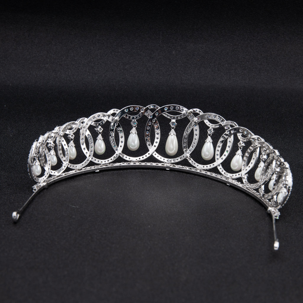 Cubic Zirconia Dangle pearl Wedding Bridal Tiara Crown CH10223 - sepbridals