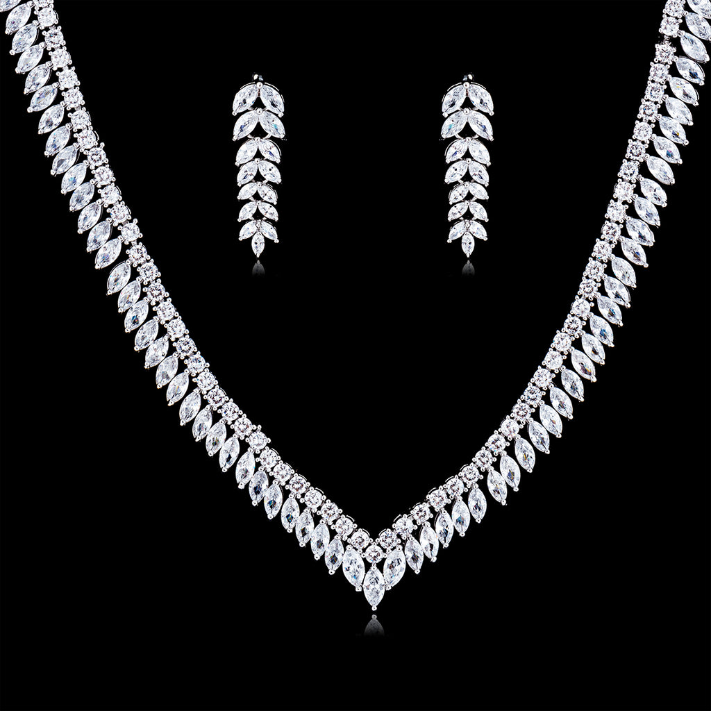 Cubic zirconia bride wedding necklace earring set top quality CN10084 - sepbridals