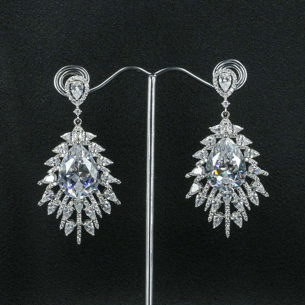 Silver Tone Wedding  Cubic Zircon CZ Water Drop Dangle Earring CE10102 - sepbridals