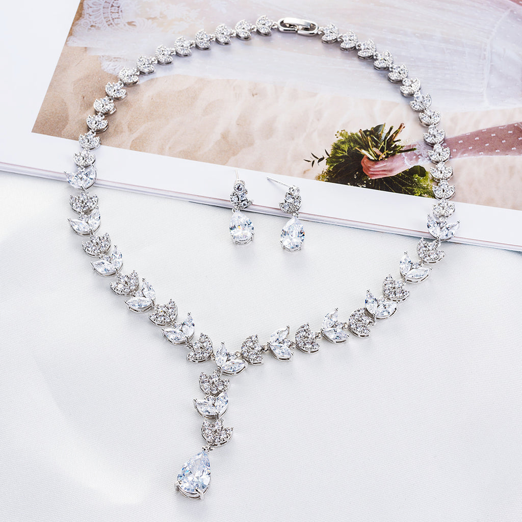 Cubic zirconia bride wedding necklace earring set top quality CN10117 - sepbridals
