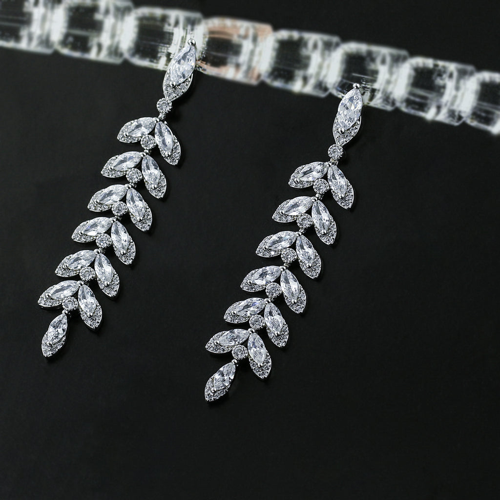 Cubic Zirconia Drop Dangle Bridal Wedding Leaf Earring CE10081 - sepbridals