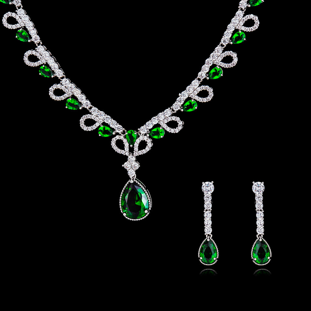 Cubic zirconia bride wedding necklace earring set top quality CN10035 - sepbridals