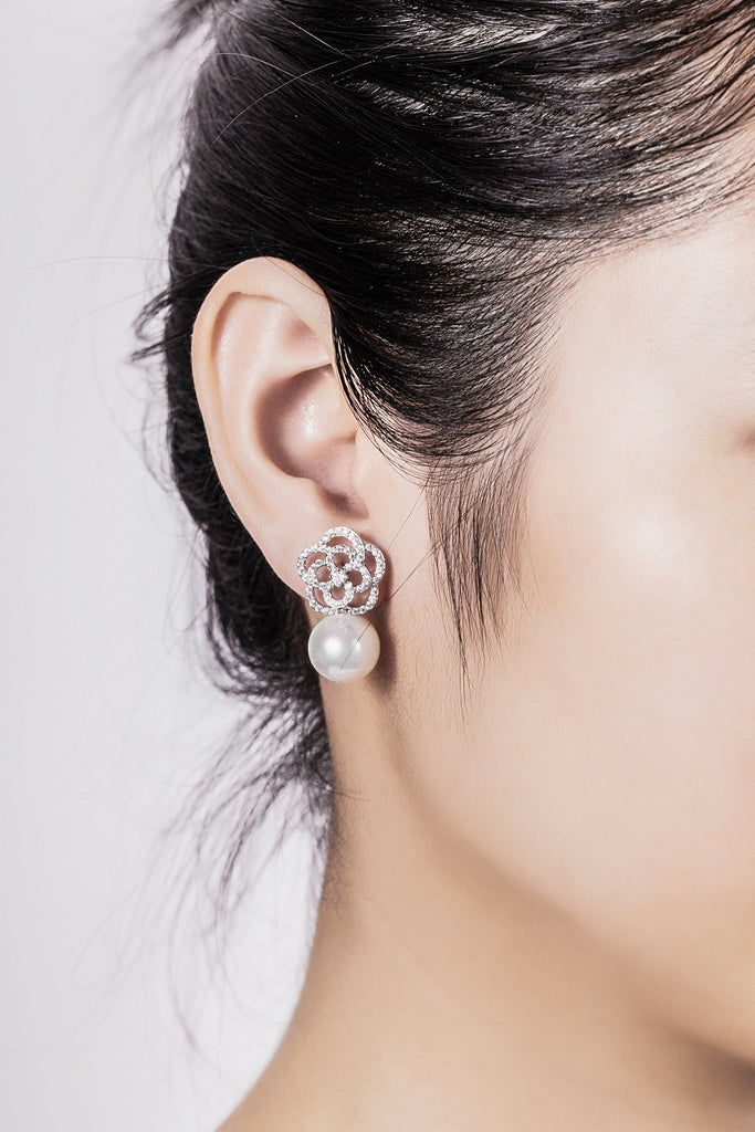 Cubic Zirconia CZ Pearl Wedding Flower Stud Earring CE10285 - sepbridals