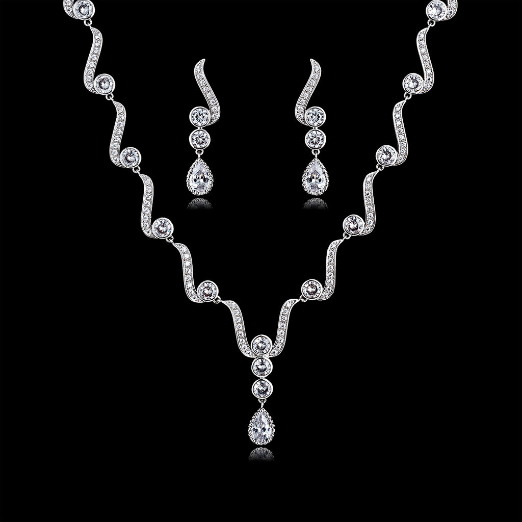 Cubic zirconia bride wedding necklace earring set top quality CN10185 - sepbridals