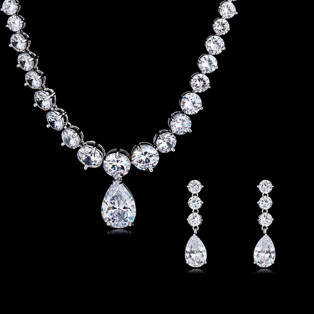 Cubic zirconia bride wedding necklace earring set top quality CN10089 - sepbridals