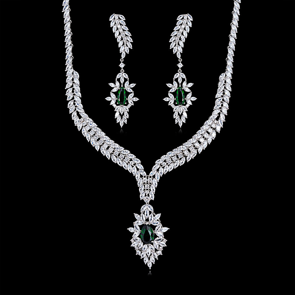 Cubic zirconia bride wedding necklace earring set top quality CN10202 - sepbridals