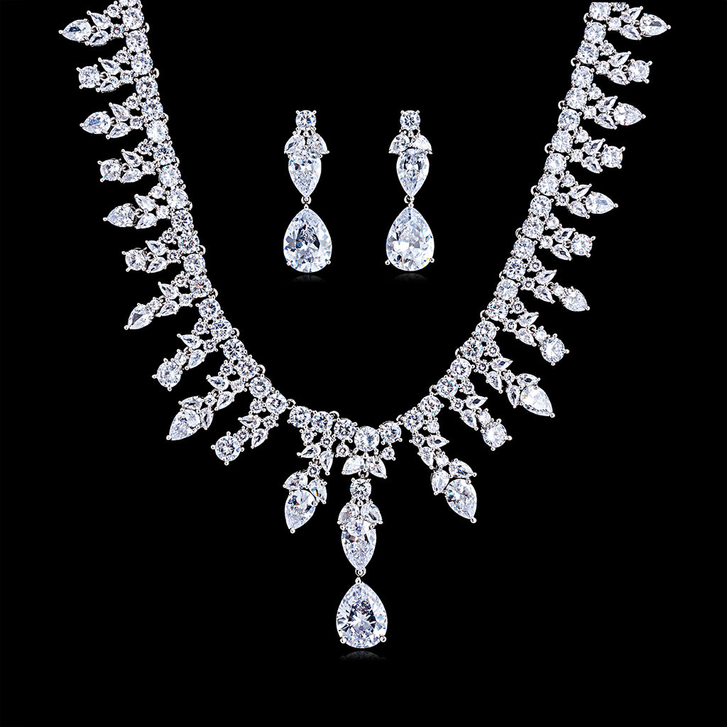 Cubic zirconia bride wedding necklace earring set top quality  CN10160 - sepbridals