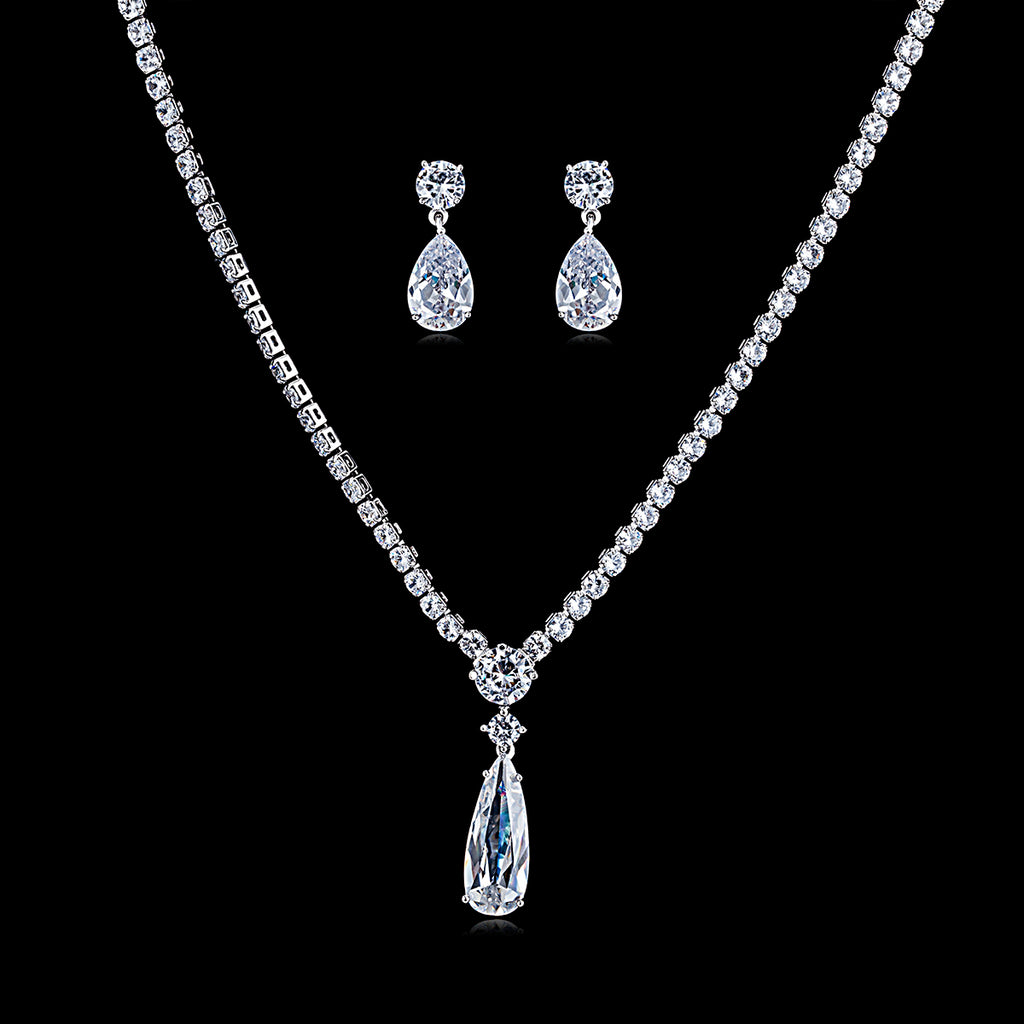 Cubic zirconia bride wedding necklace earring set top quality  CN10192 - sepbridals