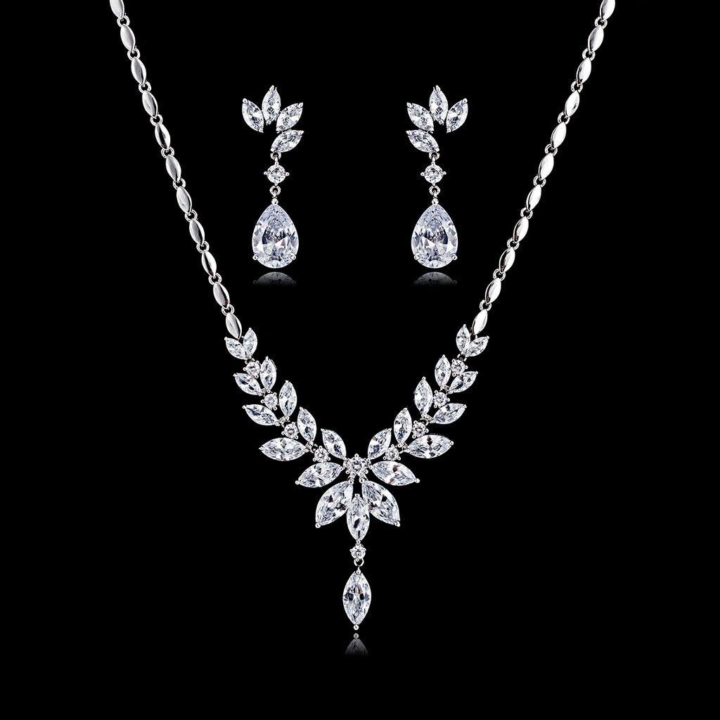 Cubic zirconia bride wedding necklace earring set top quality  CN10003 - sepbridals