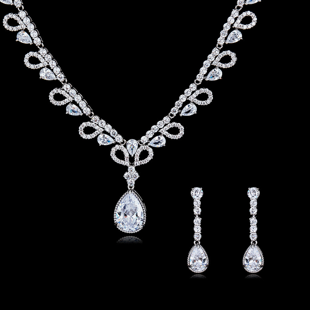 Cubic zirconia bride wedding necklace earring set top quality CN10035 - sepbridals