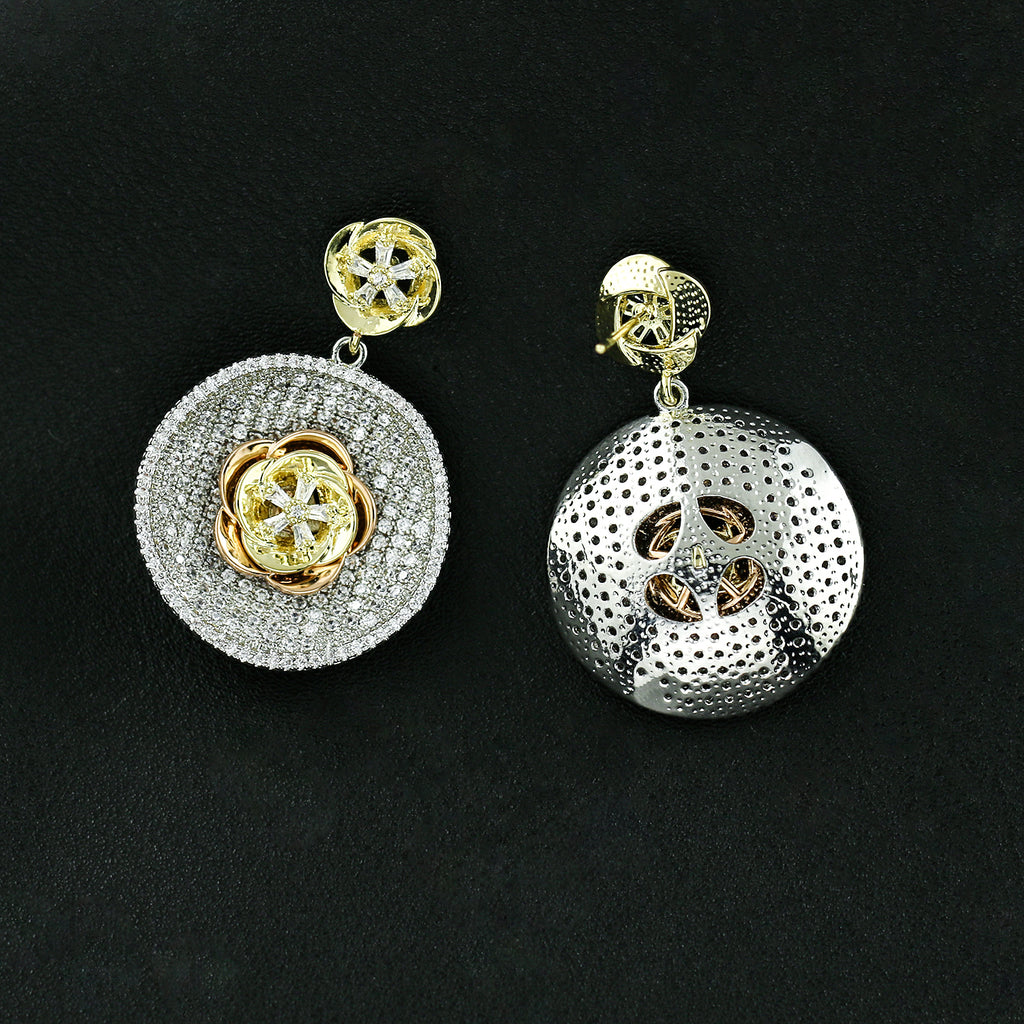 Full CZ Cubic Zirconia Drop Dangle Bridal Wedding Round Flower Earring CE10618 - sepbridals