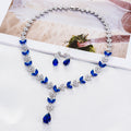 Zirkonia-Braut-Hochzeits-Halsketten-Ohrring-Set CN10117 - Blau