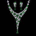 Ensemble de boucles d'oreilles de collier de mariage de mariée en zircone cubique, bijoux pour femmes CN10200 - Vert