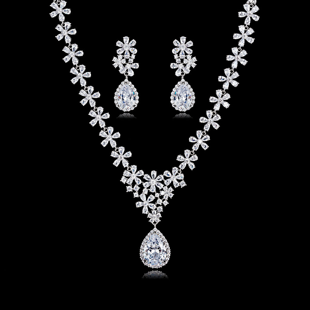 Cubic zirconia bride wedding necklace earring set top quality CN10170 - sepbridals