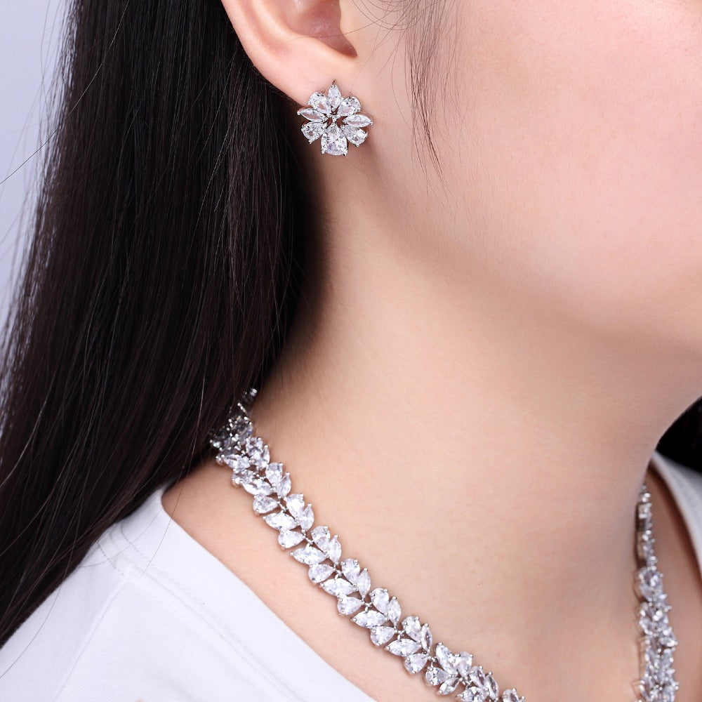 Cubic zirconia bride wedding necklace earring set top quality CN10009 - sepbridals
