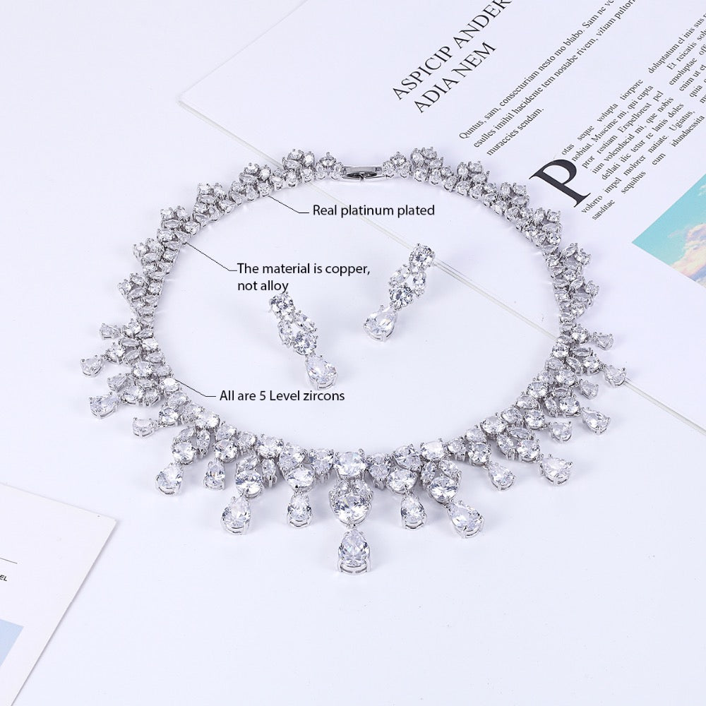 Cubic zirconia bride wedding necklace earring set top quality CN10126 - sepbridals