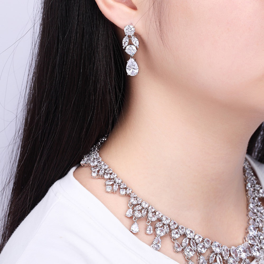 Cubic zirconia bride wedding necklace earring set top quality CN10126 - sepbridals