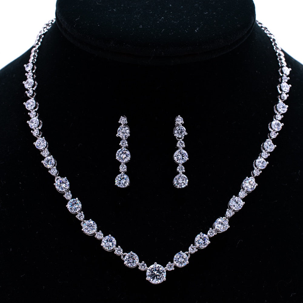 Cubic zirconia bride wedding necklace earring set top quality N0052Y - sepbridals