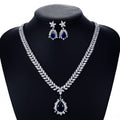 Cubic zirconia goccia collana orecchino set gioielli per le donne partito CN10048 - Blu