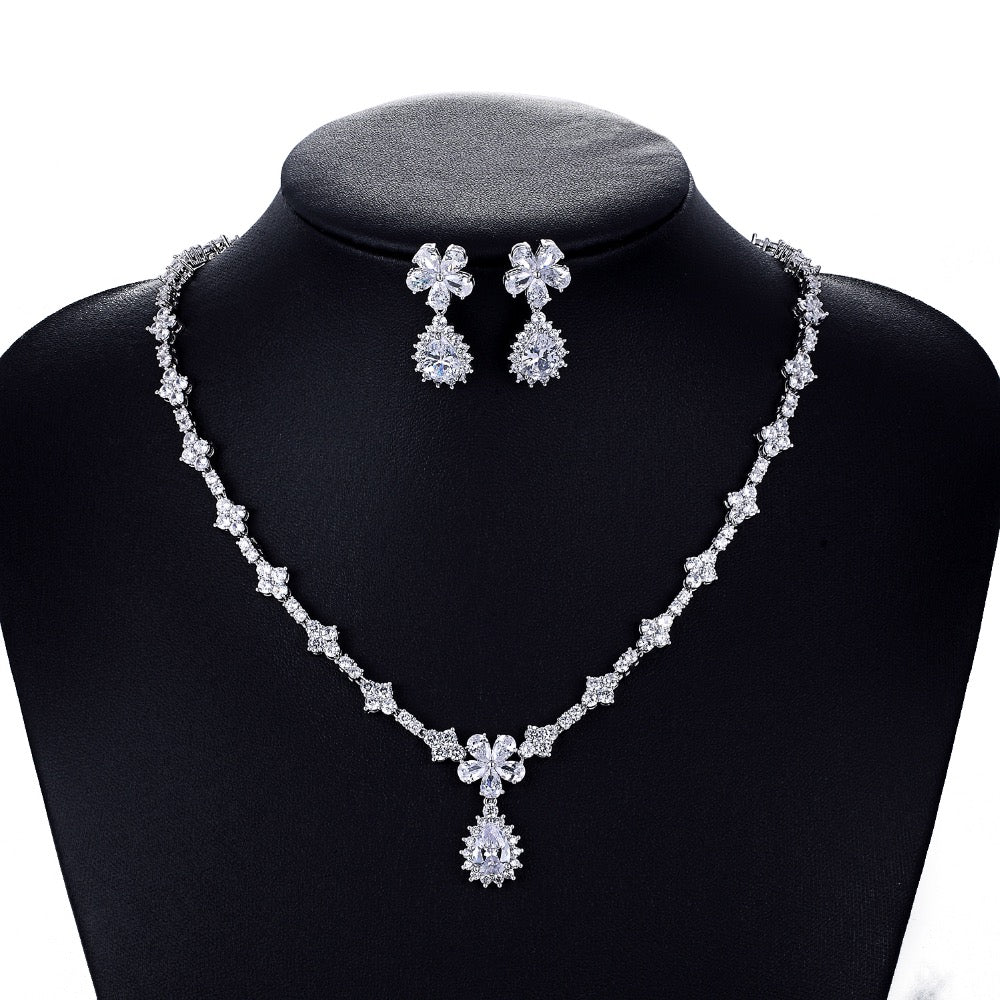 Cubic zirconia bride wedding necklace earring set top quality  CN10012 - sepbridals
