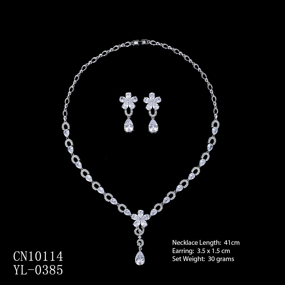Cubic zirconia bride wedding necklace earring set top quality CN10114 - sepbridals