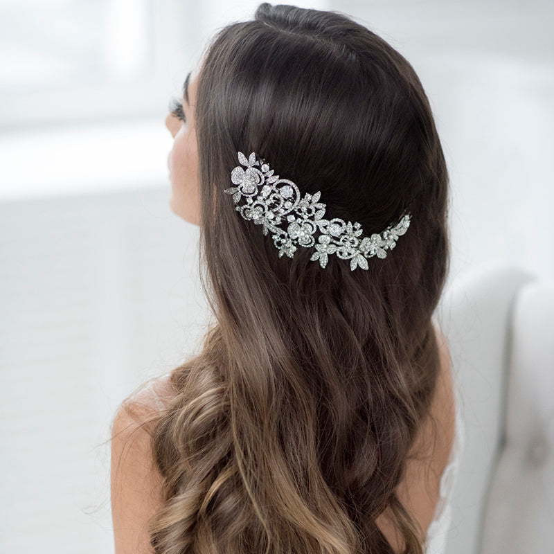 Long Flower  Comb Wedding  Rhinestone Crystals Bridal Hairpin Headpieces FA5027 - sepbridals