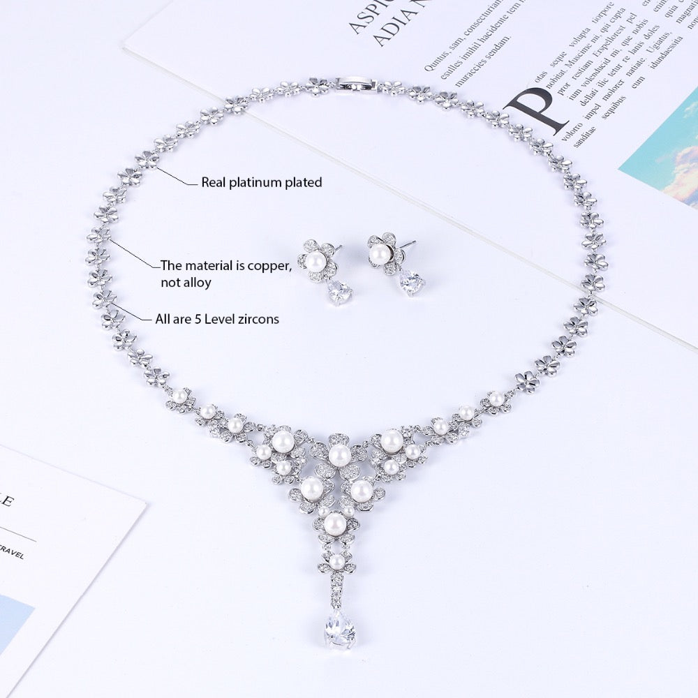 Cubic zirconia bride wedding necklace earring set top quality  CN10034 - sepbridals