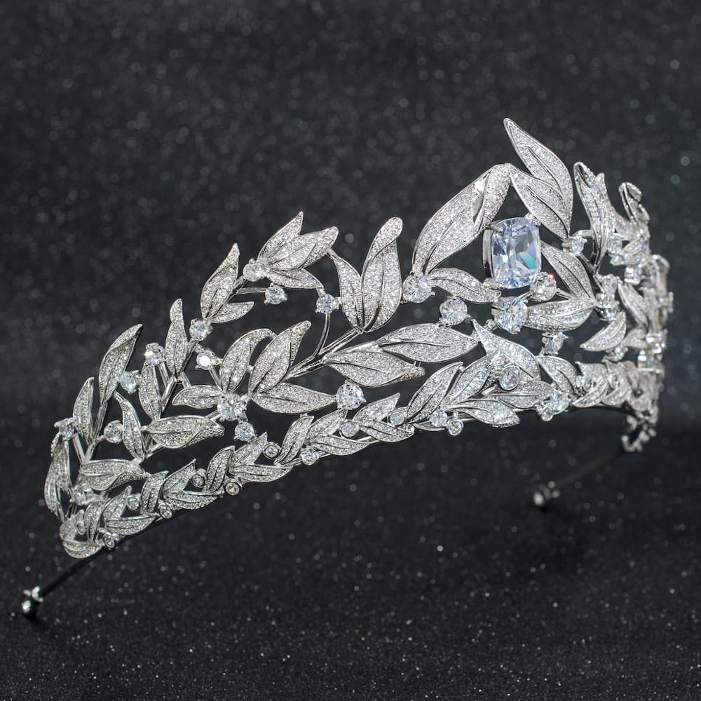 Cubic Zirconia Wedding Bridal Leaves Big Tiara Crown  CH10268 - sepbridals