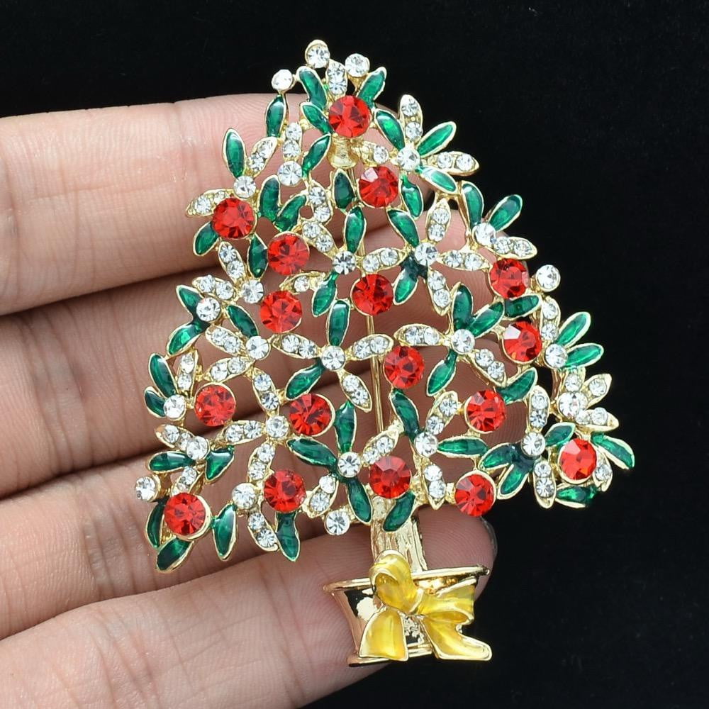 Crystals Rhinestone Brooch Pins Christmas Tree Broach Pin P4564 - sepbridals
