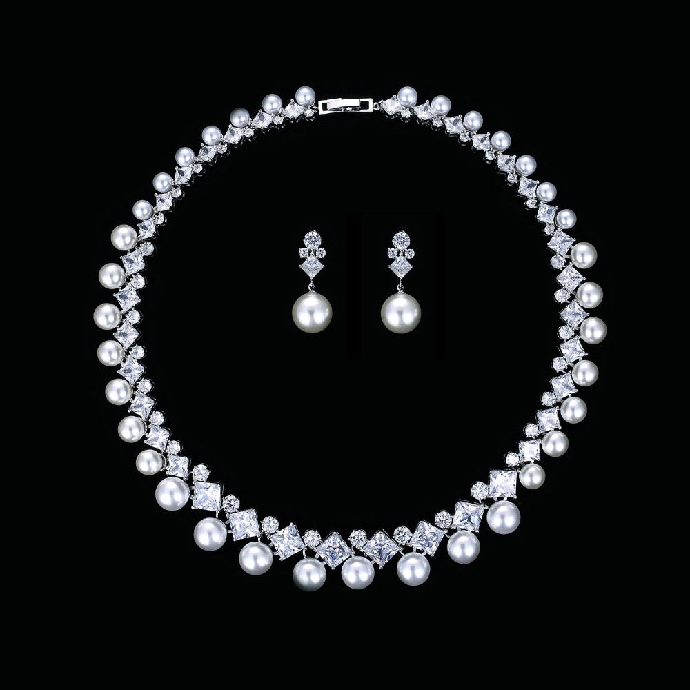Cubic zirconia bride wedding necklace earring set top quality  CN10130 - sepbridals