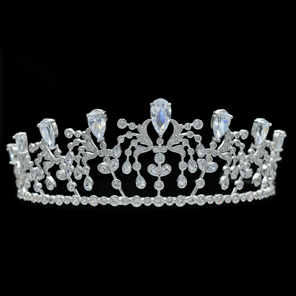 Cubic Zirconia Royal Wedding Bridal Silver Tiara Crown CH10081 - sepbridals