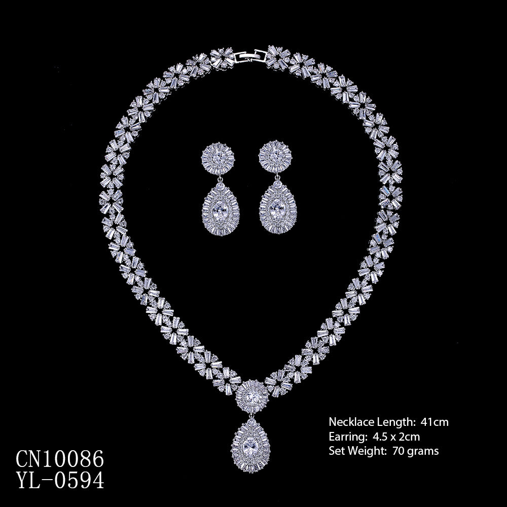 Cubic zirconia bride wedding necklace earring set top quality CN10086 - sepbridals