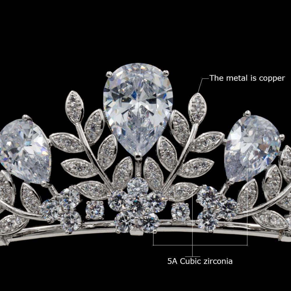 Cubic Zircon Wedding Bridal Royal Leaves Tiara Diadem Hair Jewelry CH10335 - sepbridals
