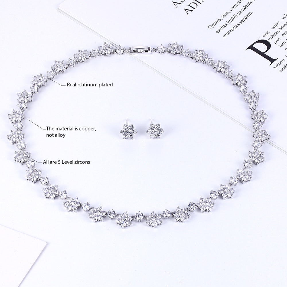 Cubic zirconia bride wedding necklace earring set top quality  CN10028 - sepbridals