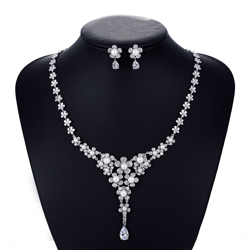 Cubic zirconia bride wedding necklace earring set top quality  CN10034 - sepbridals