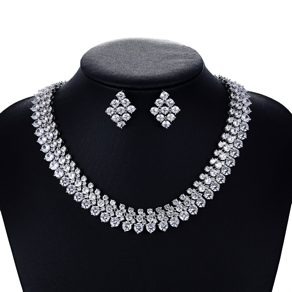 Cubic zirconia bride wedding necklace earring set top quality  CN10007 - sepbridals