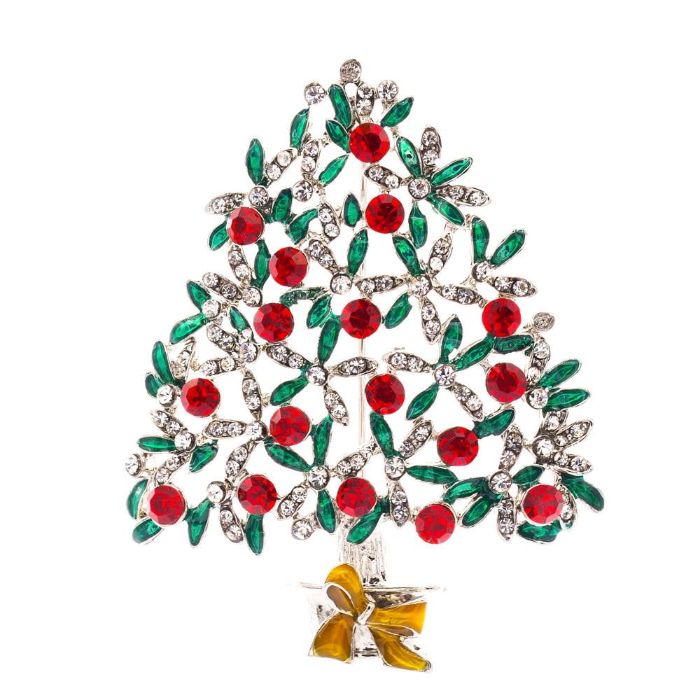 Crystals Rhinestone Brooch Pins Christmas Tree Broach Pin P4564 - sepbridals