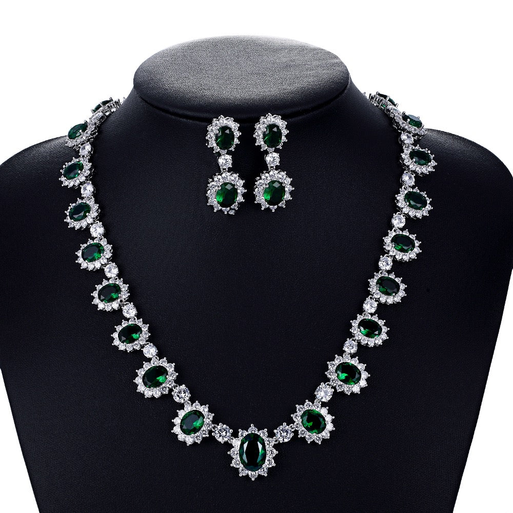 Cubic zirconia bride wedding necklace earring set top quality CN10142 - sepbridals