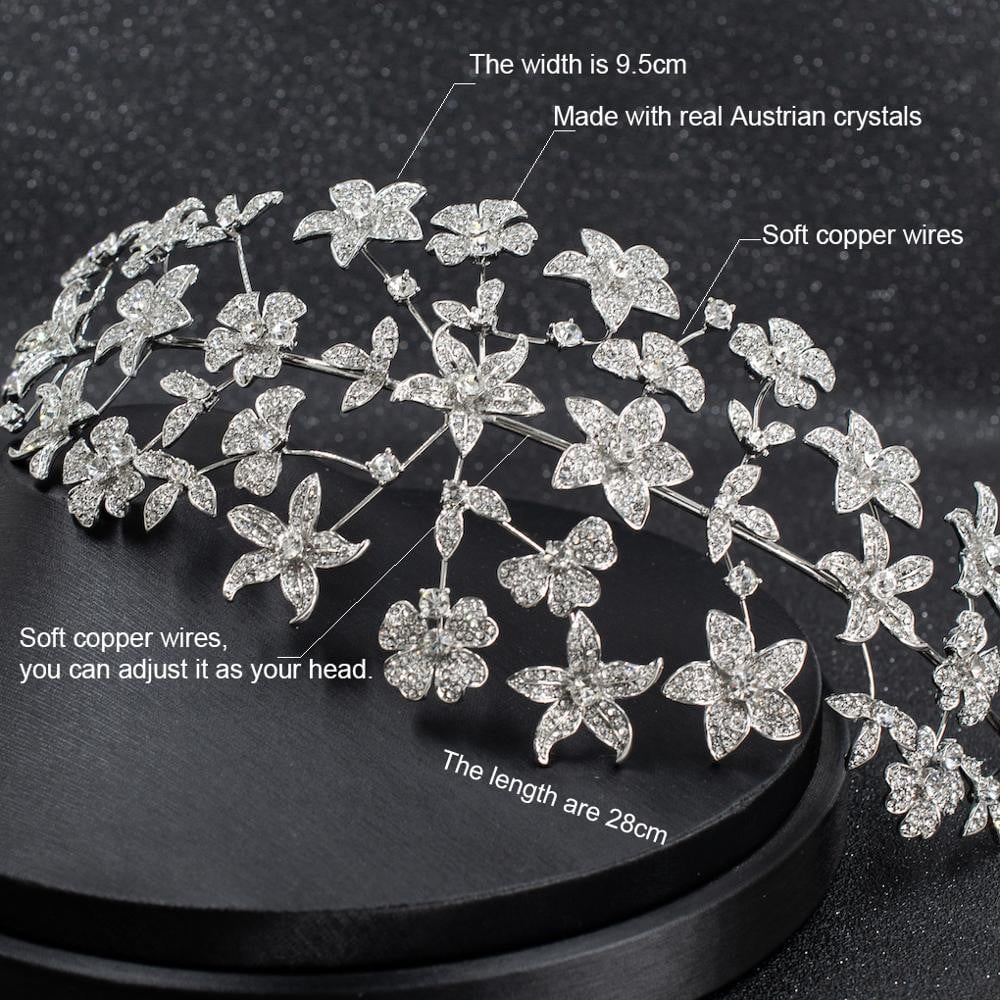 Crystals Rhinestone Big Bridal Wedding Flower Headbands Hair Tiara HG089 - sepbridals