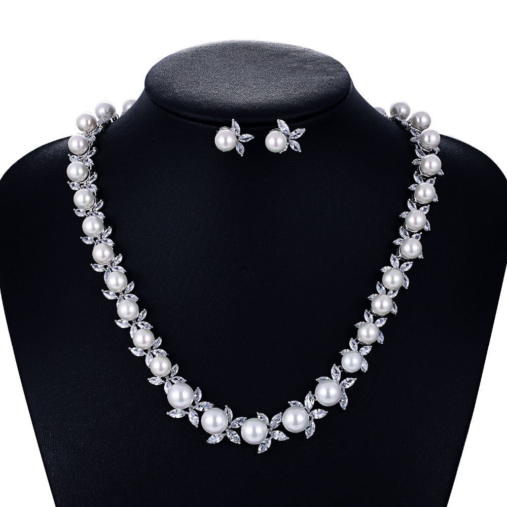 Cubic zirconia bride wedding necklace earring set top quality CN10123 - sepbridals