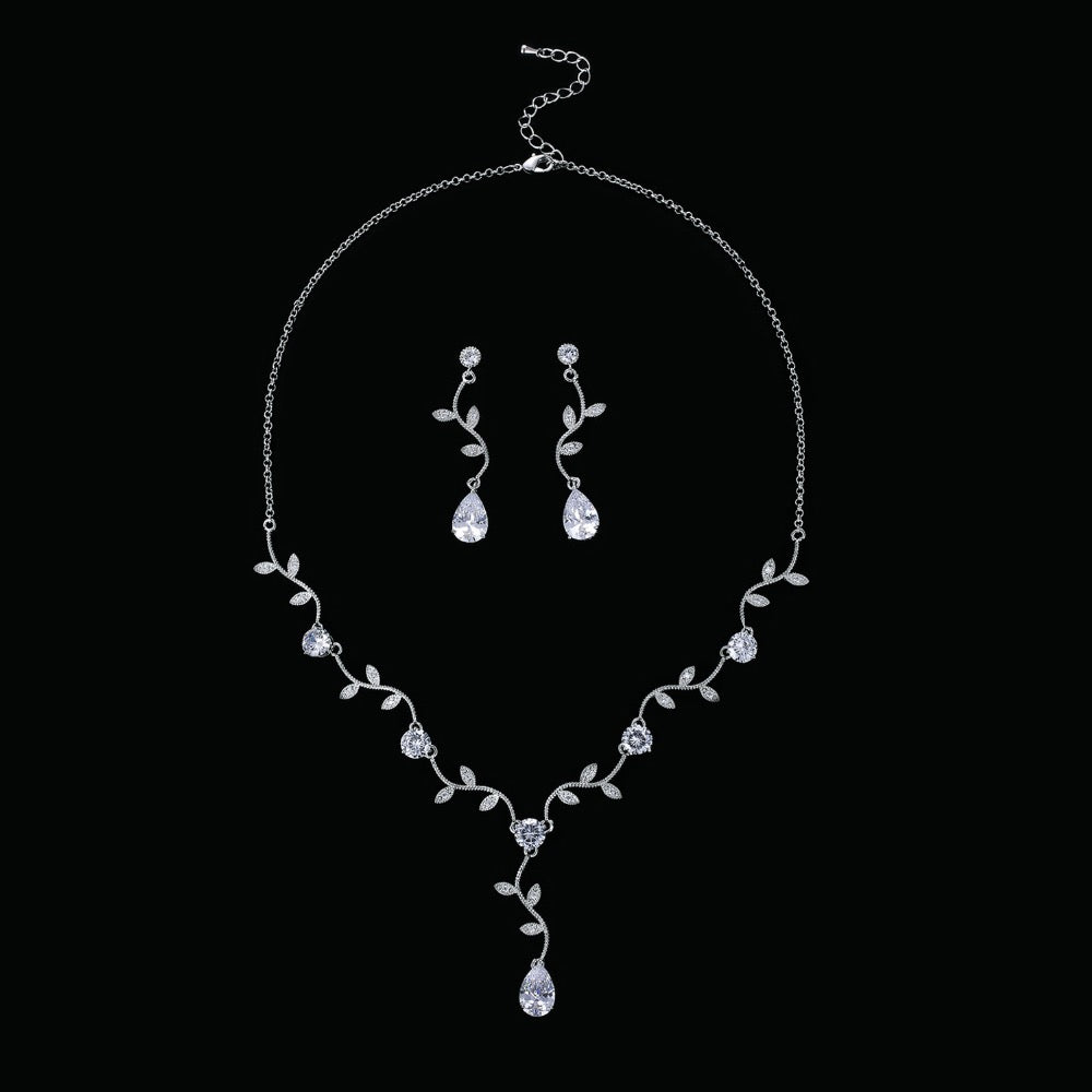Cubic zirconia bride wedding necklace earring set top quality CN10029 - sepbridals