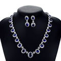 5A Grade Zirkonia Braut-Sets, Halskette-Ohrring-Set für Hochzeit CN10142 - Blau