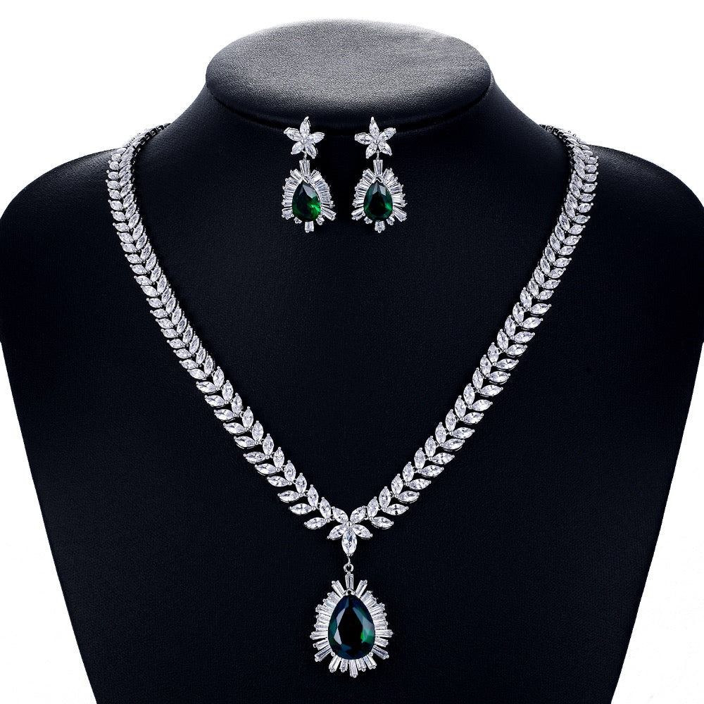 Cubic zirconia bride wedding necklace earring set top quality  CN10048 - sepbridals