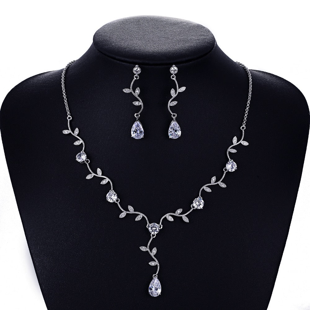 Cubic zirconia bride wedding necklace earring set top quality CN10029 - sepbridals