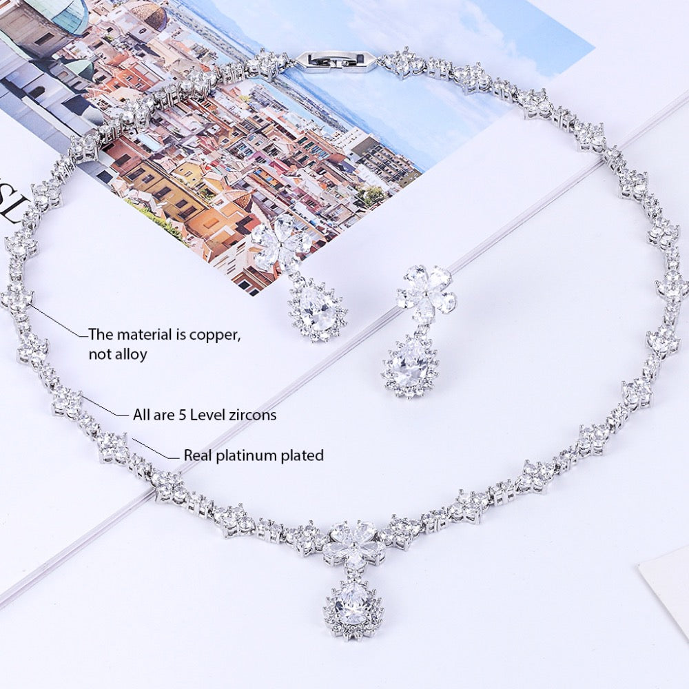 Cubic zirconia bride wedding necklace earring set top quality  CN10012 - sepbridals